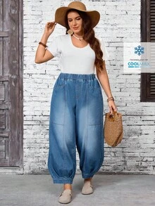 EMERY ROSE Plus Size Faded Light Blue Casual Jeans Formal Summer - Blue - View 4