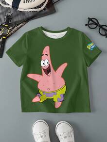 SpongeBob SquarePants | SHEIN 男童可爱卡通印花圆领短袖T恤，多件装，夏季 - 彩色 - 查看 10
