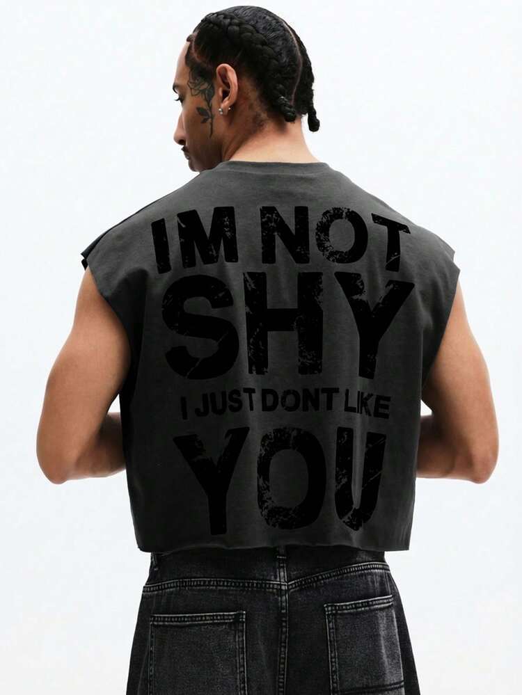 Camiseta de tirantes ajustada para hombre con gráficos de contraste en la espalda, sin mangas, de verano, casual y de moda urbana