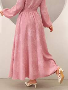 Graceveil 优雅提花弹力腰A字裙，修身显瘦，粉色 - 藕粉色 - 查看 5