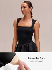 GLOWMODE Game On Buttery-Soft Quick-Dry Cups Removable Shorts Built-In Pockets Side Pockets Squareneck Cutout Back Tiered Tennis Dress Golf Pickleball Gym - Hitam - View 4