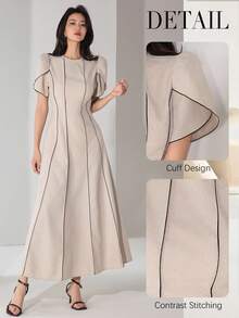 Heiryn Ladies' Minimalist Casual Arabic Style Long Dress, Suitable For Everyday Wear - Khaki - View 2