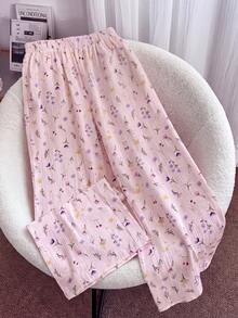 GlowEve Pantalones anchos de verano para mujer con estampado de encaje y parches en blanco - Rosa Pálido - Ver 2