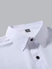 Manfinity Mode Áo sơ mi nam tay ngắn phối màu tương phản phong cách tối giản, áo sơ mi nam casual streetwear, áo sơ mi nam mùa hè màu trắng trơn - trắng - Xem 4