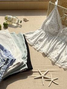 SHEIN Comfortcana Pantalones de lino holgados y casuales con cordón para tallas grandes - Albaricoque - Ver 5