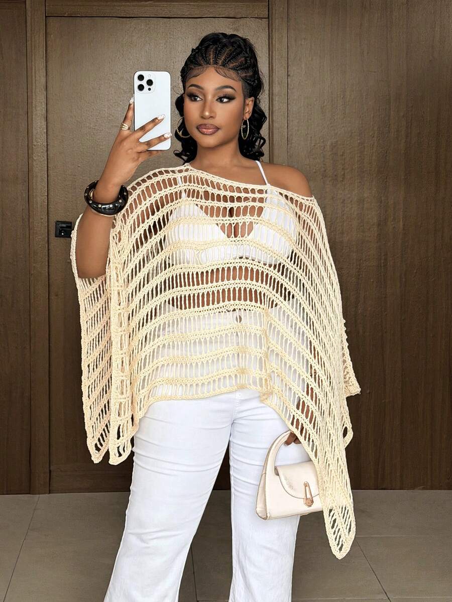 Maweii 女士休闲宽松露肩套头毛衣，适合日常、通勤、度假、海滩、假日等多种场合，大码可选，黄色 - 黃色 - 查看 1