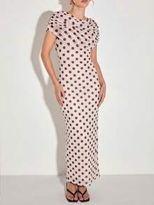 COSMINA 女士时尚修身波点优雅长连衣裙，夏季 - 彩色 - 查看 5