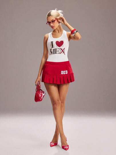 Y2Kool Pretty Bratty White Sheer Sexy Vintage Heart Y2K Baddie Casual Street Loose Fit Tank Top, Suitable For Spring/Summer Parties, Holidays, Beach Trips, Music Festivals, Daily Wear