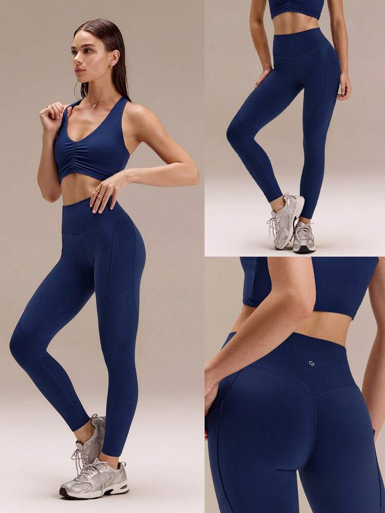 24" FeatherFit™ Sail On Buttery-Soft Sweat-Wicking Ribbed Panels Side Pockets Butt Lifting Leggings Yoga Pilates Studio Daily Active Wear