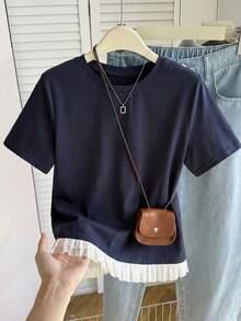 Teen Girls' Ruffle Splice Fashionable Tassel T-Shirt,Kids - Navy Blue - View 2