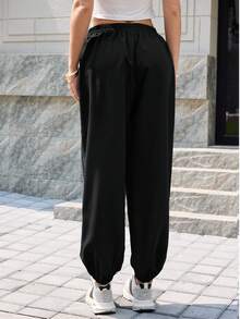 Modelyn High Elastic Waist Comfortable Black Jogger Pants - Black - View 6