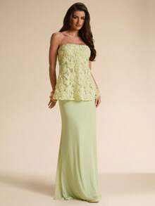 SHEIN BAE Đầm dệt kim màu xanh lá cây nhạt, nhẹ nhàng, thanh lịch, thích hợp cho kỳ nghỉ, đi biển, làm phù dâu hoặc dự tiệc cưới. - màu xanh lá - Xem 5