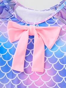 SHEIN Young Girl Mermaid Scale Print Color Block One-Piece Swimsuit - Baby Pink - View 4