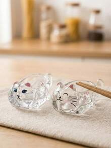Cirelle 1个猫咪水晶玻璃调味蘸酱碟，多功能，勺架，可爱玻璃收纳架，甜点勺架，日常餐具，适合日常收纳、家庭聚会，必备 - 查看 5