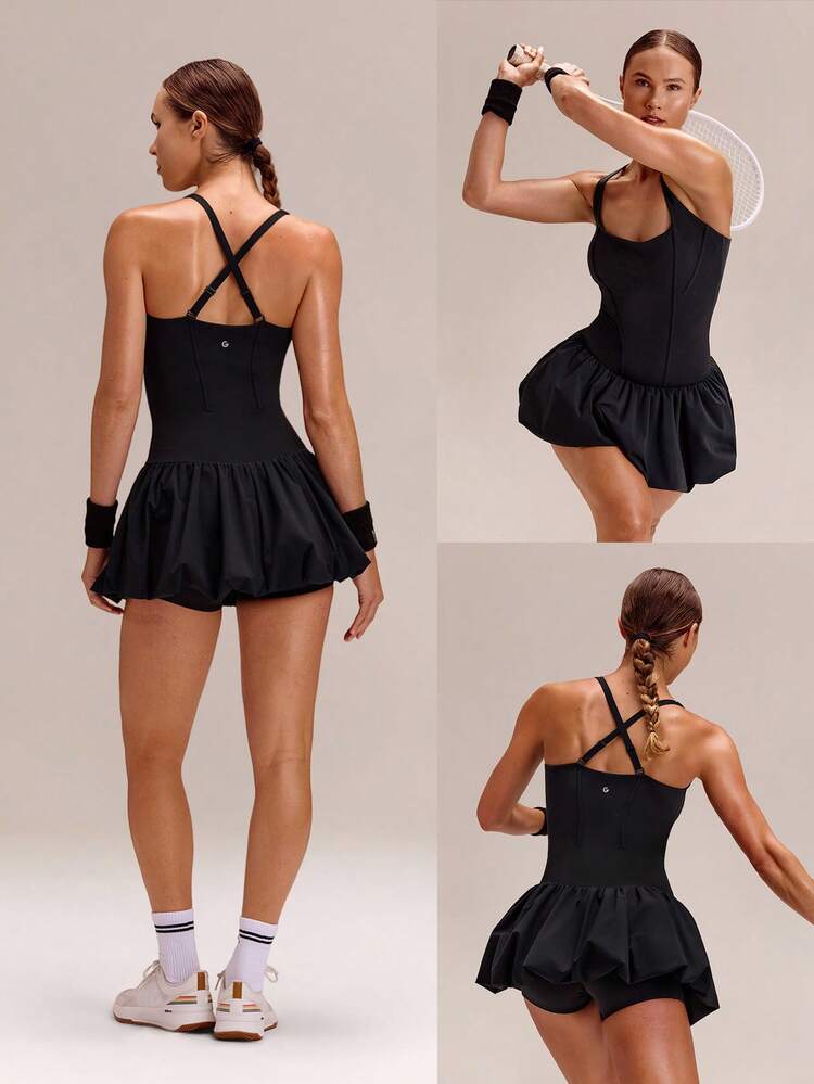Valentine's Day Made To Love Removable Cups Square Neckline Crisscross Back Design Adjustable Straps Low-Rise Bubble Hem Corset Design Active Dress Daily Casual Wear