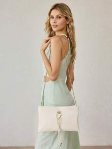 MOTF LADIES CLUTCH BAG, DELICATE BUCKLE SQUARE CLUTCH BAG - Beige - View 9