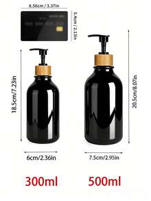 单包装黑色皂液器，浴室洗手液和洗洁精两用，带竹制按压泵；16盎司厨房塑料皂液器和乳液瓶套装；可重复灌装液体皂液器瓶 - 黑色 - 查看 6
