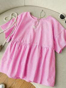 SHEIN EZwear 粉色条纹梭织女式衬衫 - 粉色 - 查看 10
