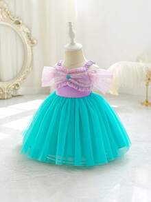 Glamorique Kids 女婴蓝色网纱吊带连衣裙，紫色亮片派对连衣裙，女婴生日宴会服装，女婴舞台表演节日服装，女婴薄纱亮片公主裙，节日半身裙 - 紫色 - 查看 4