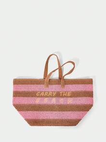 Women's Tote Bag, Casual Vacation Straw Large Capacity Shoulder Bag - Multicolor - View 5