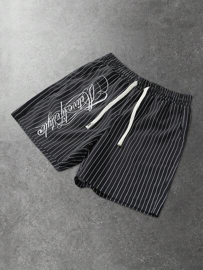 ROMWE MEN Men's Slogan Print Casual Shorts, Suitable For Spring And Summer