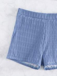 Swim Vcay 女士夏季性感沙滩度假纯色纹理面料露背系带开衩比基尼套装 - 藍色 - 查看 7