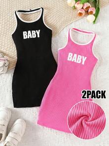 Đầm ôm sát hở lưng in chữ cho bé gái - Nhiều màu - Xem 1