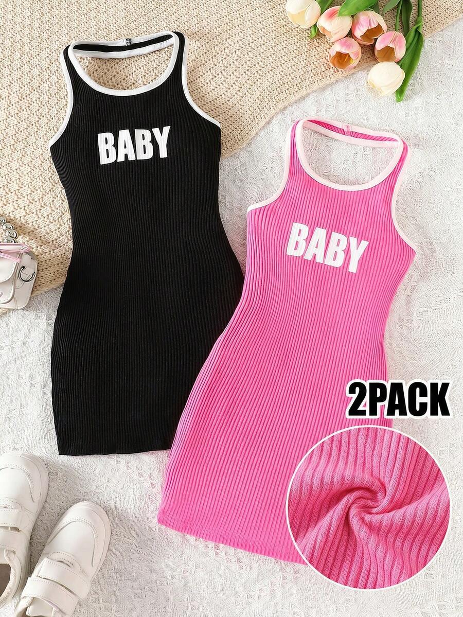 Đầm ôm sát hở lưng in chữ cho bé gái - Nhiều màu - Xem 1