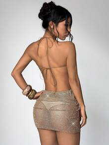 EgrlEra Vestido de fiesta de festival de música para mujer, brillante y transparente, adecuado para festival de música, disfraz de carnaval - Champán - Ver 2