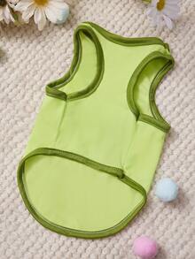 PETSIN 1件可爱泰迪熊足球字母印花宠物背心，柔软透气草绿色运动风宠物服装 - 綠色 - 查看 4