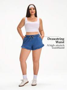 Flexra Shorts vaqueros con volantes de talla grande para el verano - Azul - Ver 7