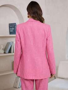 Aveloria Modichic Blazers de manga larga de unicolor con bolsillos - Rosa - Ver 2