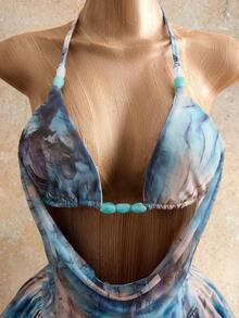 BamGleam Đầm yếm in họa tiết mùa hè, váy ngắn hở lưng gợi cảm cho tiệc bãi biển. - Nhiều màu - Xem 7