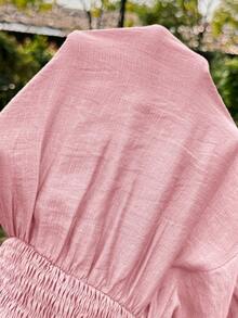 Lyckli Robe de maternité minimaliste de couleur unie à porter au quotidien avec col ras-du-cou et lien au cou - Rose pâle - Voir 7