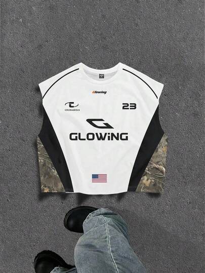 Manfinity ZONE917 男士嘻哈美国国旗字母印花露脐背心