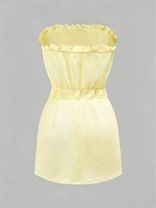 Swim Vcay Vestido de verano para mujer de unicolor con volantes en la cintura y textura para vacaciones - Amarillo claro - Ver 8