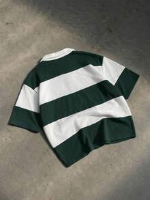 SWAVVY Men's Summer Casual Standard Size Polo Shirt, Short Sleeve, Blue & White Color Block With Embroidery - Green - View 4