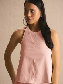 MUSERA 条纹露背飘逸套装上衣，春夏舒适可爱日常少女度假阳光社交休闲Y2K社交优雅款 - 粉色 - 查看 2