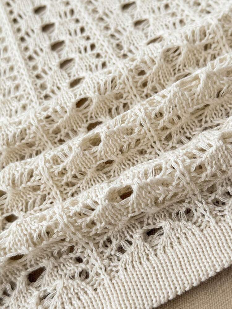 SHEIN Teen Girls Off Shoulder Knot Side Cover Up Dress Without Bikini, Summer Beach Vacation Dress With Ruched Butterfly Tie Design Crochet Cover Up White Crochet Top Beach Cover Up White Crochet Cover Up - Beige - View 7
