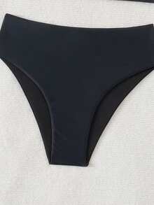 SHEIN Swim Women's Solid Color Bikini Set For Summer Beach & Swimming Pool - Black - View 8