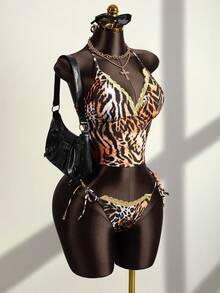 Zestiva Bộ đồ đi biển mùa hè thoải mái dành cho nữ, áo hai dây in họa tiết hoa nhiệt đới và bikini viền ren. - Nhiều màu - Xem 3