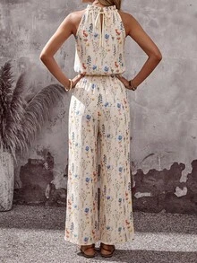EMERY ROSE Mono de mujer casual con estampado floral y cuello halter - Azul - Ver 2