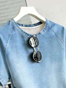 Resyla Bộ đồ nữ thường ngày 2 mảnh, thời trang mùa hè mới, áo thun và quần short đa năng. - Màu xanh lam - Xem 4