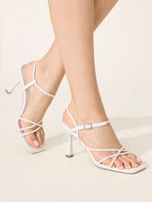 CUCCOO CHICEST 女士新款夏季方头交叉绑带小猫跟性感凉鞋 - 白色 - 查看 1