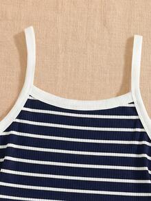 Camiseta de tirantes a rayas para niñas preadolescentes, estilo casual versátil que combina con todo, adecuada para salidas diarias, viajes, escuela y otras ocasiones - Multicolor - Ver 3