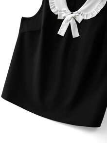 GlowEve CURVE Plus Size Contrast Color Bow Decor Camisole And Shorts Casual 2 Pieces Set - Black and White - View 8