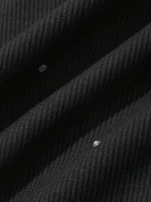 Dazy Plus Partial Zip-Up Elastic Fitted Solid Color Versatile Long Sleeve Black T-Shirt, Spring/Summer/Autumn - Black - View 3