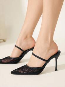 CUCCOO CHICEST Nuevos zapatos de tacón alto sexy y elegante de malla negra con punta para mujer - Negro - Ver 3