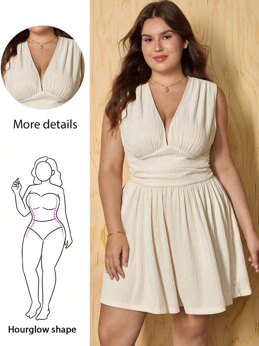 Hourglow Emily_louise_swain Mono de mujer talla grande con cuello en V y cintura ceñida, color albaricoque, uso casual, para figura de reloj de arena, para verano - Albaricoque - Ver 1