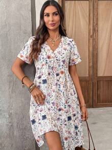 EMERY ROSE Đầm ngắn tay cổ chữ V in hoa dáng casual dành cho nữ, thích hợp cho mùa hè. - Nhiều màu - Xem 4